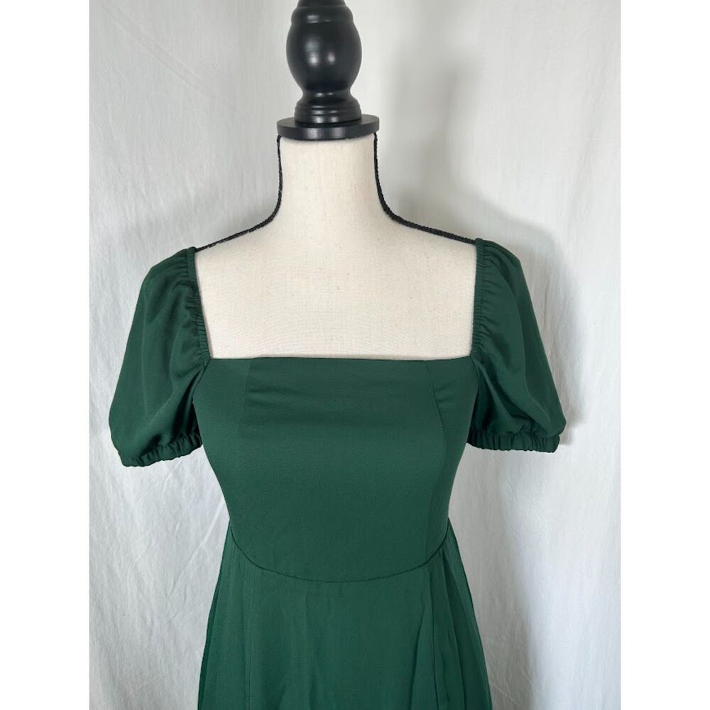 NWT Cottagecore Romantic Green Puff Sleeve Square Neck Midi Commense Dress XS - Picture 9 of 13